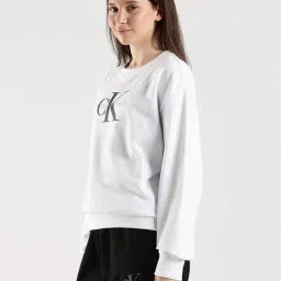 Calvin Klein Jeans White Cotton Relaxed Fit Logo Printed Sweatshirt image 3