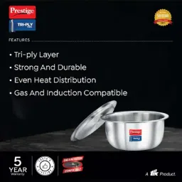Prestige Silver Tri-Ply 22 cm Induction Compatible Tope With Lid (3.9 L) - Set of 1 image 3