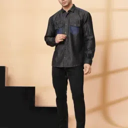 Rigo Black Denim Regular Fit Solid Shirts image 4