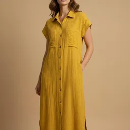 Veeralda Women Solid Shirt Collar Shirt Maxi Dress-picture-22