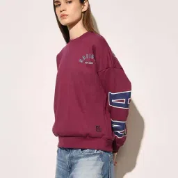 Only Maroon Cotton Regular Fit Printed Sweatshirt image 3