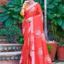 Saree Mall Red Cotton Self Saree with Blouse Piece-picture-34