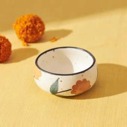 Chumbak White Ceramic Handpainted Marigold Dessert Bowl (0.085 L)-picture-23