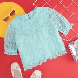 Pantaloons Junior Aqua Blue Embroidered Top-picture-46