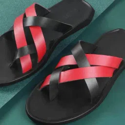Metro Men's Black & Red Cross Strap Sandals-picture-17