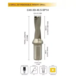 A.D INTERNATIONAL Indexable Insert U Drill 46.5 mm Dia. x 2D Drill Depth x 40 mm Weldon Shank Coolant Through Design and 10 Pcs Carbide Insert Free, 46-FKXC-NK4F image 3