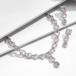Rubans Rhodium Plated Pink Set for Women image 5