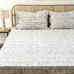 House This Sanchi Grey 180 TC Cotton Bed Sheet with Pillow Covers-image-2