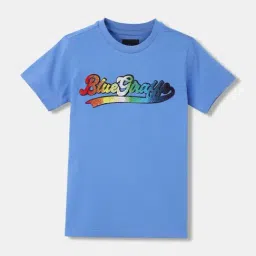 Blue Giraffe Kids Sea Blue Cotton Embroidered T-Shirt-image-45