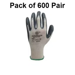 ROCKSAFE Safety Hand Gloves 13 Gauge Polyester Level 1 Nitrile Coating HPPE Liner Nitron Grip White & Grey Free Size, Heavy (Pack of 600 Pairs) image 2
