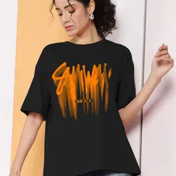 Leotude Women Printed Round Neck Oversized T-shirt-image-23