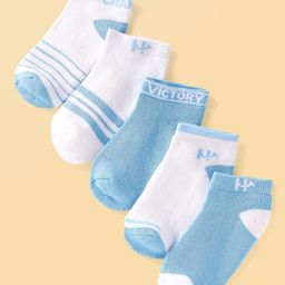 Honeyhap Premium Cotton Bamboo Spandex With Bio Finish Striped And Solid Colour Socks Pack of 5 - White & Sky Blue-picture-39