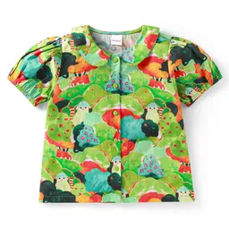 Babyhug Rayon Woven Half Sleeves Top With Floral Print - Green-picture-16