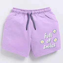 Kidcity Cotton Looper Full Of Smiles Text Printed Shorts - Mauve-image-80