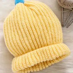 Little Angels Knitted Braided & Pom Pom Embellished Cap - Yellow - Diameter - 28cm-image-46