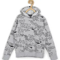 ALAN JONES Cotton Blend Knit Full Sleeves Typography Printed Light Winter Hooded Sweatshirt - Light Grey-picture-14