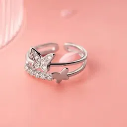 Vivity Silver-Plated Cubic Zirconia-Studded Adjustable Finger Ring-picture-20