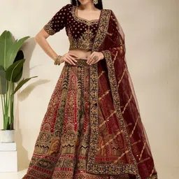 DESIGN ELEMENTS Embroidered Velvet Semi-Stitched Lehenga & Blouse With Dupatta image 1