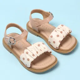 Oh! Pair Sandals with Buckle & Velcro Closure & Polka Dots Print -  Beige image 2
