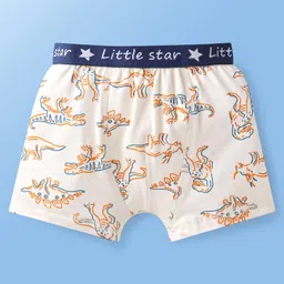 Babyoye Cotton Knit Boxerswith Dino & Text Print Pack of 3 - Yellow Off White & Blue image 2