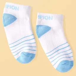 Honeyhap Premium Cotton Bamboo Spandex With Bio Finish Striped And Solid Colour Socks Pack of 5 - White & Sky Blue image 3
