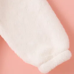 Mark & Mia Full Sleeves Fur Hooded Winter Jacket With Kitty Embroidery & Bow Applique - Cream image 3