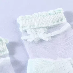 KIDLINGSS Pack Of 2 Bow Designed & Lace Detailed Socks - Sea Green & Off White image 5
