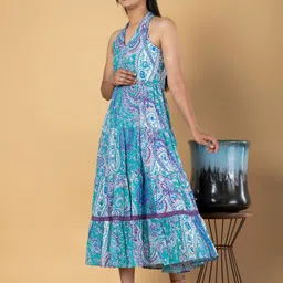 Jaitpuriya Women Paisley Print Layered Fit & Flare Maxi Dress image 3