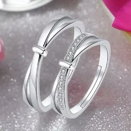 Ringzinnie Set Of 2 Silver Plated Crystals Studded Adjustable Couple Finger Rings image 4