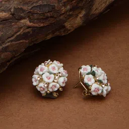 Shining Diva Fashion White Floral Studs image 1