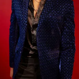 Vastramay Blue Regular Fit Embroidered Blazer image 3