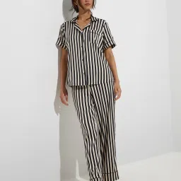 Wunderlove by Westside Black Stripe Patterned Shirt and Pyjamas Set image 3