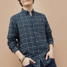 Fame Forever By Lifestyle Navy Cotton Smart Fit Checks Shirt-picture-16