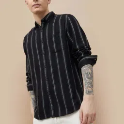 Fame Forever By Lifestyle Black Cotton Smart Fit Striped Shirt-picture-14
