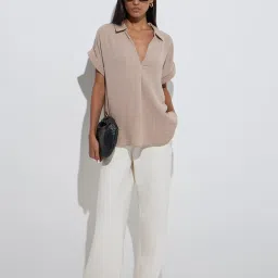 Wardrobe by Westside Beige Crinkle-Textured Top image 3