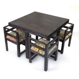 Ikiriya Kingston Printed Multicolor Wood 4 Seater Dining Table Set Mahogany Finish-picture-18