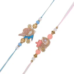 Aapno Rajasthan Multi Pastel Designer Casual Rakhi with Roli Chawal & Greetings Card image 3