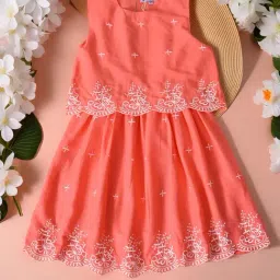 Bella Moda Girls Blue Cotton Embroidered Dress-image-93