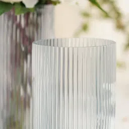 Pure Home and Living Blue Glass Ribbed Straight Vase image 3