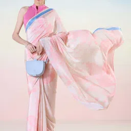 navyasa by liva Pink Printed Saree With Unstitched Blouse image 3