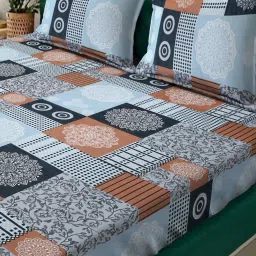 Klotthe Sky Blue & Brown 300 TC Polycotton Double Book Fold Bedsheet with 2 Pillow Covers image 3