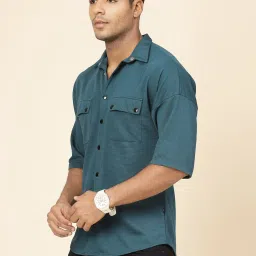 Rigo Men Teal Polycorduroy Oversized Utility Shirt image 3