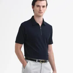 Rare Rabbit Navy Blue Cotton Regular Fit Solid Polo T-Shirt image 3