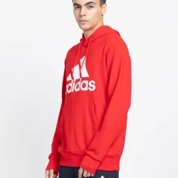 adidas Red Regular Fit Logo Print Hooded Sweatshirt image 3