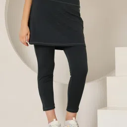 Clovia Grey Regular Fit High Rise Tights With Skirt image 3