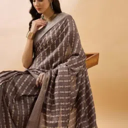 Winza Designer Brown Striped Saree With Unstitched Blouse image 4