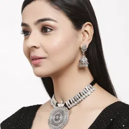 Shining Diva Oxidised Silver-Toned Jewellery Set-picture-21