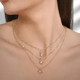 ToniQ Gold Contemporary Cubic Zirconia Studded Beach Stack Layered Women's Necklace-image-78