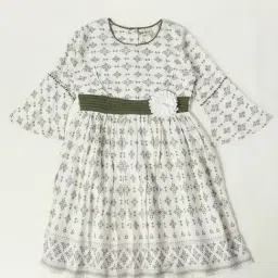 Bella Moda Kids White Printed Fit & Flare Dress-picture-28