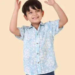 Fabindia Kids Blue Floral Print Shirt-image-40
